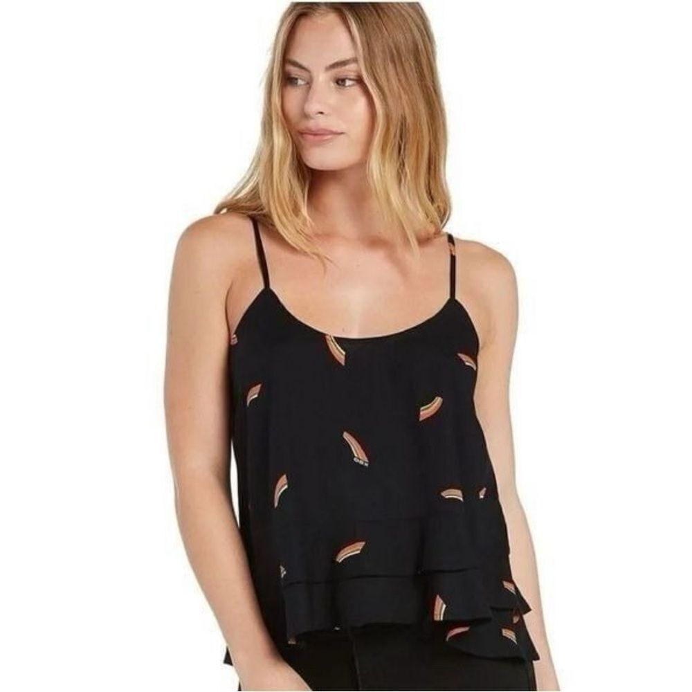 Volcom x Netflix OBX Outer‎ Banks Rainbow Ruffle Cami Tank Top Black Small